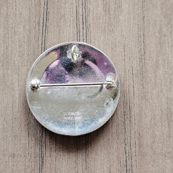 Vintage Alpaca Silver Abalone & Mother of Pearl Round Flower Brooch and Pendant - Picture 4 of 5